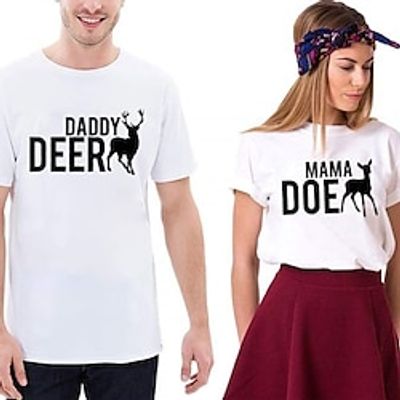 Couple Tshirt Letter Deer 1pc Couple's Men's Women's T shirt Tee Crew Neck White Valentine's Day Daily Short Sleeve Print Fashion Casual Lightinthebox