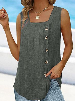 Square Neck Buttoned Vest T-shirt