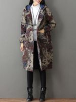 Vintage Women Printed Hooded Coats