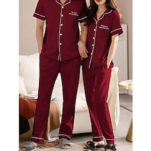 Couples Matching Pajamas Sets Cotton PJs Set for Men and Women Short Sleeve Sleepwear  Long Pant Spring Summer Valentine's Day Gift Lightinthebox