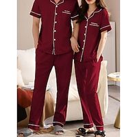 Couples Matching Pajamas Sets Cotton PJs Set for Men and Women Short Sleeve Sleepwear  Long Pant Spring Summer Valentine's Day Gift Lightinthebox - thumbnail