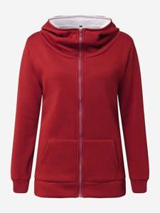 Women Solid Hooded Thick Coat