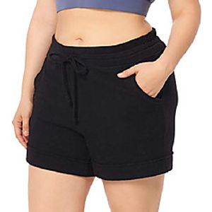 zerdocean women's plus size 5 casual linen lounge yoga sports shorts pajama walking athletic shorts activewear with pockets black 2x Lightinthebox