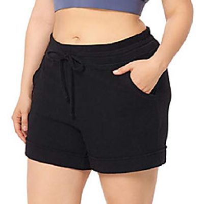 zerdocean women's plus size 5 casual linen lounge yoga sports shorts pajama walking athletic shorts activewear with pockets black 2x Lightinthebox