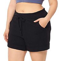 zerdocean women's plus size 5 casual linen lounge yoga sports shorts pajama walking athletic shorts activewear with pockets black 2x Lightinthebox - thumbnail