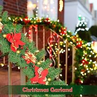 1pc, Artificial Christmas Garland, Green Rattan With Red Flower Decorations For Home Stairs Fireplace Front Porch Door Display Indoor Outdoor Christmas Decor miniinthebox - thumbnail