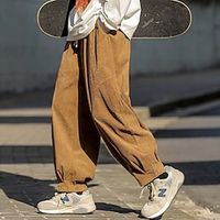 Men's Corduroy Pants Baggy Carrot Pants Casual Pants Pocket Drawstring Elastic Waist Plain Comfort Breathable Outdoor Daily Going out Fashion Casual Black Apricot Lightinthebox - thumbnail