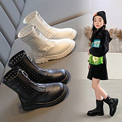 Girls' Boots Comfort Combat Boots Children's Day PU Fashion Boots Little Kids(4-7ys) Big Kids(7years ) Daily Home Walking Walking Shoes Chain White Black Spring Summer / Martin Boots / Rubber miniinthebox