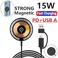 15W Magnetic Wireless Charger Pad  Type C and USB A 2-in-1 For Macsafe iPhone 14 13 12 Pro Max Mini Induction  Fast Wireless Charging Dock Station miniinthebox - thumbnail