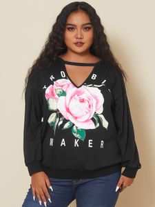 YOINS Plus Size V-neck Graphic Cut Out Long Sleeves Sweatshirt