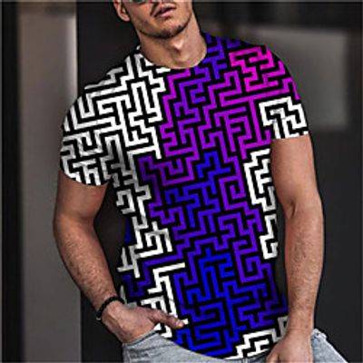 Men's Unisex Tee T shirt Shirt 3D Print Graphic Prints Geometry Print Short Sleeve Daily Tops Casual Designer Big and Tall Blue miniinthebox