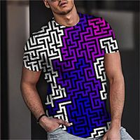 Men's Unisex Tee T shirt Shirt 3D Print Graphic Prints Geometry Print Short Sleeve Daily Tops Casual Designer Big and Tall Blue miniinthebox - thumbnail