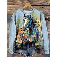 Women's Sweatshirt Pullover Graphic Active Sportswear Print Blue Casual Sports Round Neck Long Sleeve Top Micro-elastic Fall  Winter Lightinthebox - thumbnail