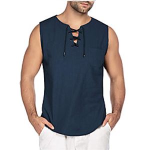 Men's Shirt Solid Color Drawstring Sleeveless Casual Tops Casual Fashion Breathable Comfortable White Black Army Green Lightinthebox