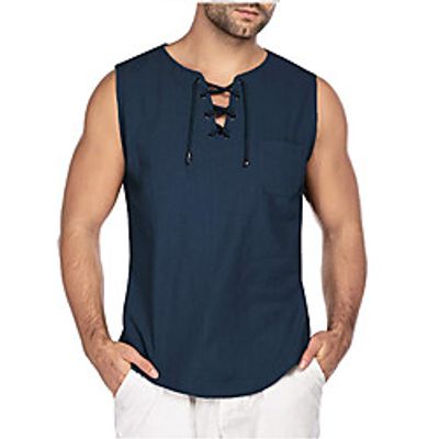 Men's Shirt Solid Color Drawstring Sleeveless Casual Tops Casual Fashion Breathable Comfortable White Black Army Green Lightinthebox