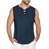 Men's Shirt Solid Color Drawstring Sleeveless Casual Tops Casual Fashion Breathable Comfortable White Black Army Green Lightinthebox - thumbnail