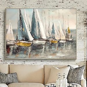 Handmade Oil Painting Canvas Wall Art Decoration Modern Sailboat Landscape for Home Decor Rolled Frameless Unstretched Painting miniinthebox