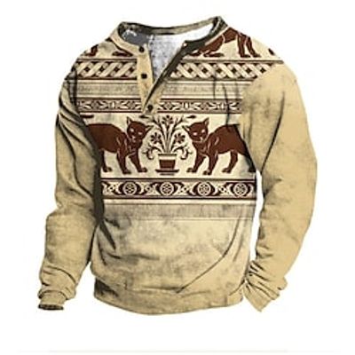 Men's Unisex Sweatshirt Pullover Cat Graphic Prints Print Casual Daily Sports 3D Print Designer Casual Hoodies Sweatshirts  Khaki Lightinthebox