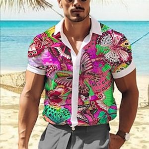 Butterfly Artistic Men's Shirt Outdoor Street Casual Daily Summer Turndown Short Sleeve Yellow Red Fuchsia S M L Shirt Lightinthebox