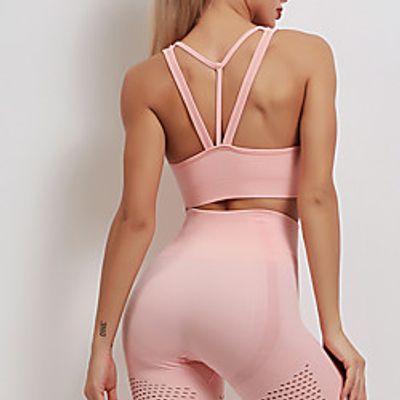 Women's Sweatsuit 2 Piece Crop Top Mesh Crop Top Strapped Neck Nylon Spandex Solid Color Sport Athleisure Clothing Suit Long Sleeve Quick Dry Breathable Soft Comfortable Everyday Use Street Casual Lightinthebox