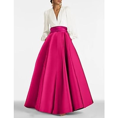 A-Line Evening Gown Elegant Dress Formal Prom Floor Length Long Sleeve V Neck Satin with Ruched 2023 Lightinthebox