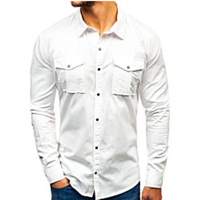 Men's Shirt Plain Solid Color Long Sleeve Casual Tops Casual Soft Breathable Yellow Army Green White Lightinthebox