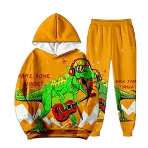 2 Pieces Kids Boys Hoodie  Pants Outfit Animal Letter Dinosaur Long Sleeve Pocket Set Casual Cool Daily Winter Fall 7-13 Years Orange Lightinthebox