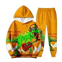 2 Pieces Kids Boys Hoodie  Pants Outfit Animal Letter Dinosaur Long Sleeve Pocket Set Casual Cool Daily Winter Fall 7-13 Years Orange Lightinthebox - thumbnail