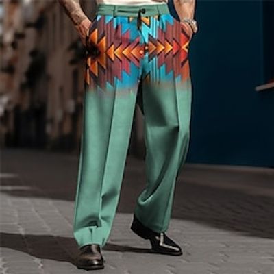 Geometry Ethnic Vintage Men's 3D Print Pants Trousers Outdoor Street Wear to work Polyester Pink Blue Dark Green S M L High Elasticity Pants Lightinthebox
