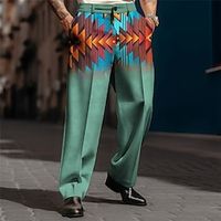 Geometry Ethnic Vintage Men's 3D Print Pants Trousers Outdoor Street Wear to work Polyester Pink Blue Dark Green S M L High Elasticity Pants Lightinthebox - thumbnail