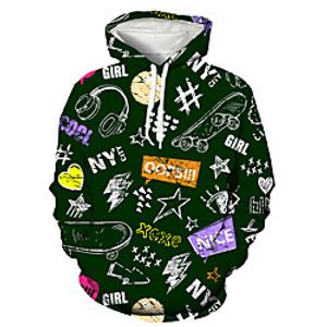 Men's Pullover Hoodie Sweatshirt Graphic Graffiti Front Pocket Print Casual Daily Weekend 3D Print Casual Retro Hoodies Sweatshirts  Green miniinthebox
