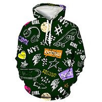 Men's Pullover Hoodie Sweatshirt Graphic Graffiti Front Pocket Print Casual Daily Weekend 3D Print Casual Retro Hoodies Sweatshirts  Green miniinthebox - thumbnail