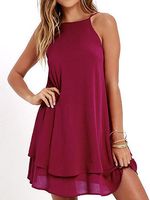 Spaghetti Strap Asymmetric Hem Plain Shift Dress - thumbnail
