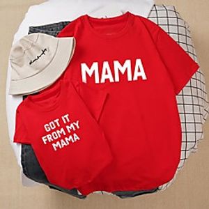 Mommy and Me Tops Letter Print Black Red Short Sleeve Basic Matching Outfits Lightinthebox