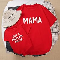 Mommy and Me Tops Letter Print Black Red Short Sleeve Basic Matching Outfits Lightinthebox - thumbnail