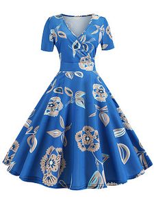 V-Neck Printed Skater Dress