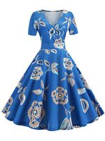 V-Neck Printed Skater Dress - thumbnail
