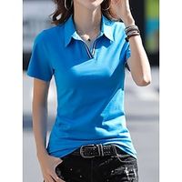 Women's T shirt Tee Polo Cotton Plain Black White Navy Blue Short Sleeve Casual Sports Fashion Shirt Collar Regular Fit Spring  Summer Lightinthebox - thumbnail