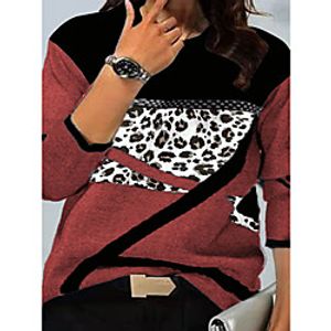 Women's Plus Size Tops T shirt Striped Leopard Print Long Sleeve Crewneck Streetwear Daily Going out Polyster Spring Green Blue miniinthebox