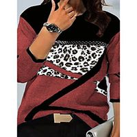 Women's Plus Size Tops T shirt Striped Leopard Print Long Sleeve Crewneck Streetwear Daily Going out Polyster Spring Green Blue miniinthebox - thumbnail