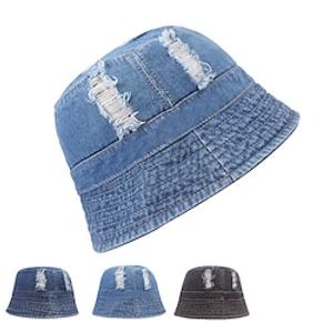 Men's Bucket Hat Sun Hat Black Deep Blue Denim Ripped Streetwear Stylish Casual Outdoor Daily Outdoor clothing Plain Sunscreen Lightweight Quick Dry Lightinthebox