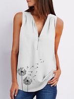 V Neck Dandelion Print Sleeveless Blouse - thumbnail