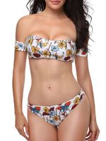 Sexy Floral Printed Word Shoulder Bikini Sets