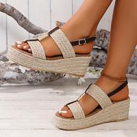 Women's Sandals Retro Wedge Sandals Outdoor Work National Totem Platform Hidden Heel Peep Toe Vintage Fashion Minimalism Walking Knit Elastic Fabric Buckle Beige Lightinthebox