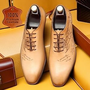 Men's Oxfords Formal Shoes Dress Shoes Vintage Classic Office  Career Party  Evening Leather Italian Full-Grain Cowhide Comfortable Slip Resistant Lace-up Black and Dark Gray Yellow Lightinthebox