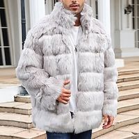 Men's Winter Coat Winter Jacket Faux Fur Coat Outdoor Daily Wear Warm Pocket Fall Winter Plain Fashion Streetwear Standing Collar Regular Black White Royal Blue Khaki Gray Jacket Lightinthebox - thumbnail