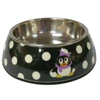 Nutrapet Applique Melamine Round Polka Small Pet Bowl, Black And White