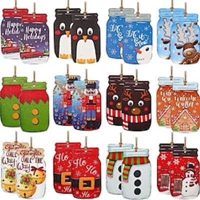 24pcs Christmas Tree Ornaments Xmas Wooden Christmas Winter Bell Snowman And Penguin Hanging Decoration Pendant For Outdoor Festival Party Gift (with Rope) Lightinthebox