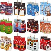 24pcs Christmas Tree Ornaments Xmas Wooden Christmas Winter Bell Snowman And Penguin Hanging Decoration Pendant For Outdoor Festival Party Gift (with Rope) Lightinthebox - thumbnail