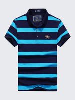 Mens Summer Striped Printed Embroidery Logo Short Sleeve Casual Cotton Polo Shirt